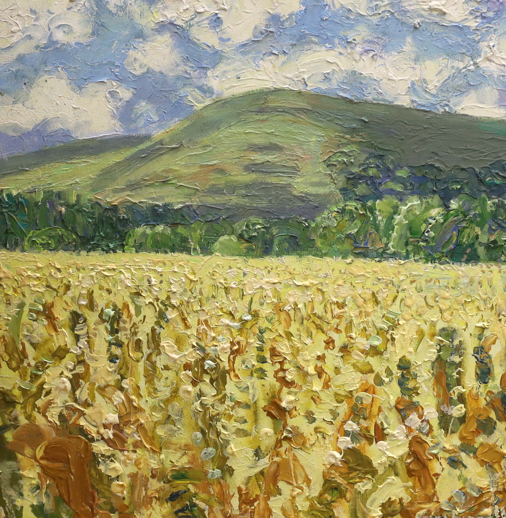 Guy Funnell (contemporary) pair of impasto oils on canvas, Landscapes, each signed, 40 x 40cm, unframed